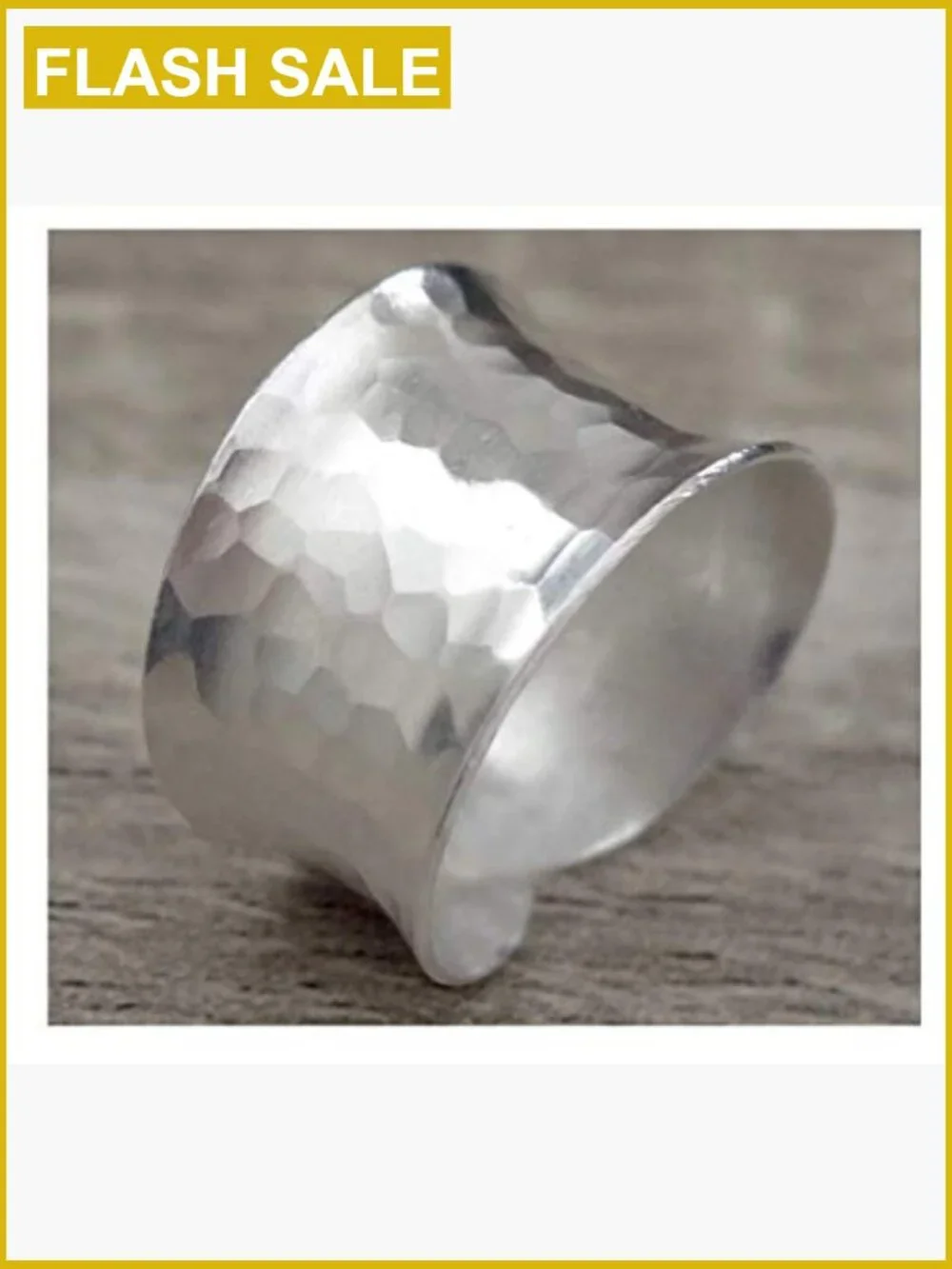 Hammered Sterling Silver Wide Band Ring Adjustable 6-12